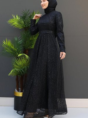 Kardelen Simli Abiye Elbise Siyah Kardelen Simli Abiye Elbise Siyah