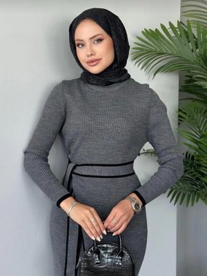 Valent Bağlamalı Trend Popüler Parça Triko Takım Elbise Gri