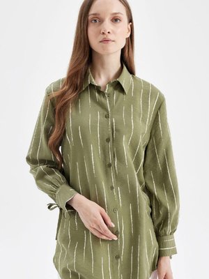 Relax Fit Yaka Çizgili Uzun Kollu Gömlek Tunik D2608ax24au