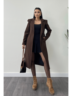 Kahverengi Tek Düğme Kaşe Kaban