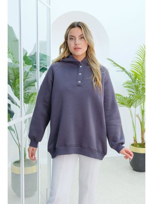 Füme Çıt Detay Kapüşonlu Sweat Füme Çıt Detay Kapüşonlu Sweat