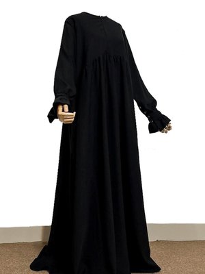 Jennaria Ferace Abaya Siyah Tek Parça Suflesiz