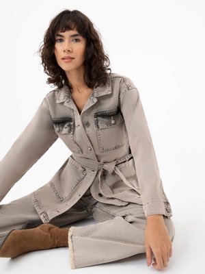 Yıkamalı Cep Detaylı Denim Ceket Gri Yıkamalı Cep Detaylı Denim Ceket Gri