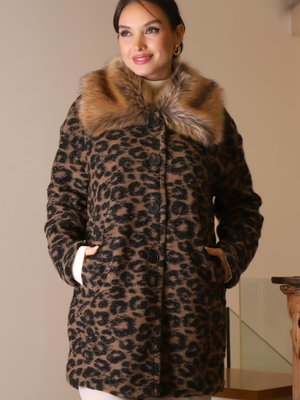 Bej Kürk Yakalı Leopar Mont