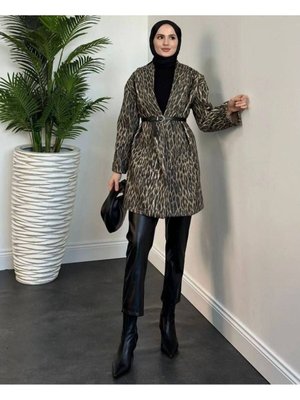 Leopar Desenli Kuşaklı Ceket