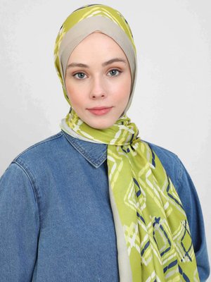 Yağ Yeşili Shantuq Soft Şal Küp Desen