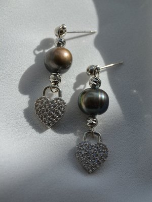 Siyah İnci Küpeküpe Gumus Rengi