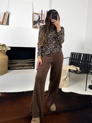 Kahverengi Triko Bol Paça Pantolon