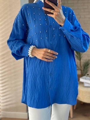 Uzun Kollu Taş Detay Gömlek