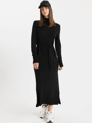 Regular Fit Yarım Balıkçı Yaka Basic Düz Yırtmaçlı Uzun Kollu Maxi Triko Elbise A9807ax24wn