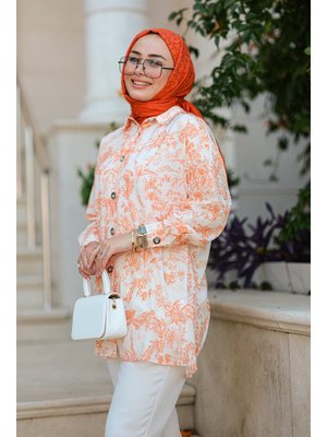 Turuncu Dijital Baskılı Gömlek