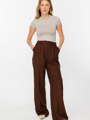 Premium Pileli Palazzo Kahve Pantolon