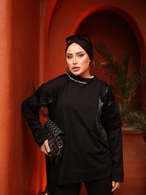 Eşofman Takım Gri Pamuk Siyah Takımı