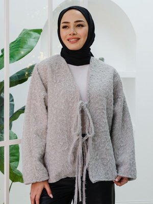 Önü Bağlamalı Detaylı Buket Ceket Gri Önü Bağlamalı Detaylı Buket Ceket Gri