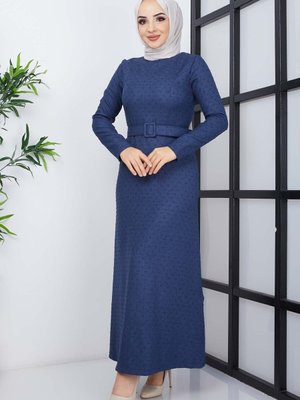 İndigo Buğlem Ponpon Kışlık Elbise
