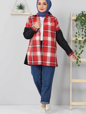 Kapitone Detaylı Ekose Ceket Bordo