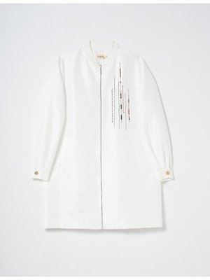 Boncuk İşlemeli Jakarlı Ceket Optik Beyaz