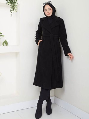 Uzun Polar Kaşe Kaban / Siyah