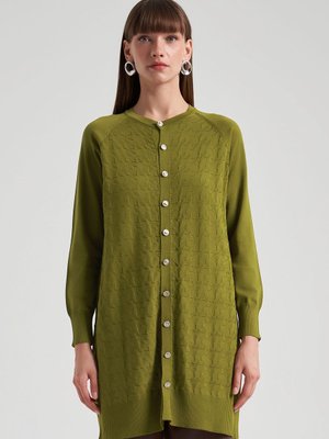 Merserize Triko Kazayağı Hırka Fıstık Yeşil