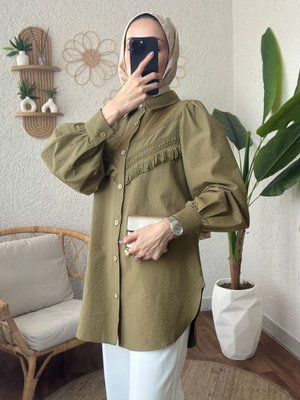 Dantel Detaylı Gömlek Haki