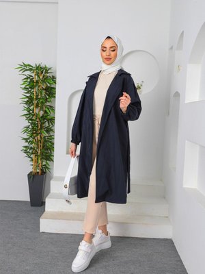 Lacivert Balon Kol Trençkot Lacivert Balon Kol Trençkot