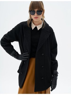 Düğmeli Kaşe Kaban Siyah
