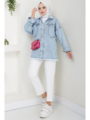 Mavi Çift Cepli Oversize Kot Ceket Mavi Çift Cepli Oversize Kot Ceket