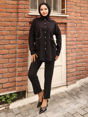 Siyah İnce Gabardin Cep Taşlı Ceket