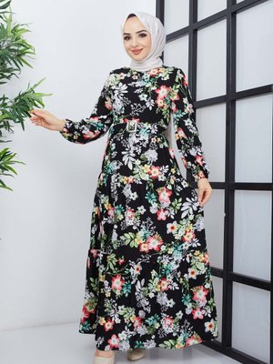 Siyah Mimoza Viskon Elbise