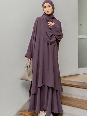 Duha Ferace Takım 3'lü Set Etek Tunik Ve Şal Böğürtlen