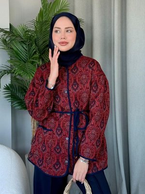 Etnik Biyeli Ceket Bordo