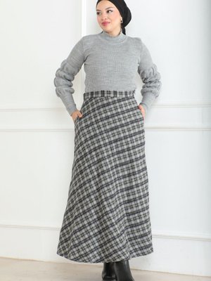 Kadın Kaşe Ekose Kışlık Etek