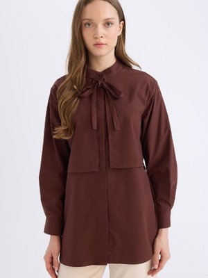 Relax Fit Fiyonk Yaka Poplin Uzun Kollu Gömlek Tunik D4152ax24au