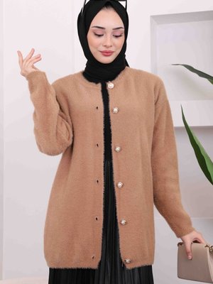 Bisküvi Düğmeli Angora Triko Hırka