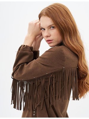 Sırtı Püskül Detaylı Süet Ceket Kahve Sırtı Püskül Detaylı Süet Ceket Kahve