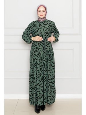 Zümrüt Yeşili Beli Kuşaklı Çapraz Fırfırlı Lale Elbise Zümrüt Yeşili Beli Kuşaklı Çapraz Fırfırlı Lale Elbise