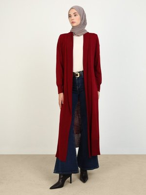 Şal Yaka Uzun Triko Hırka Bordo