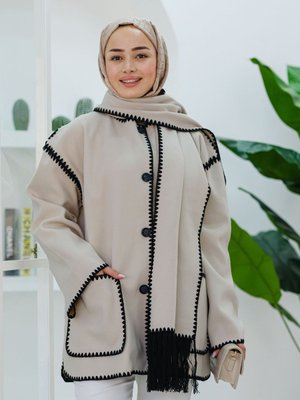 Çoban Dikişli Kaşe Ceket Krem Çoban Dikişli Kaşe Ceket Krem