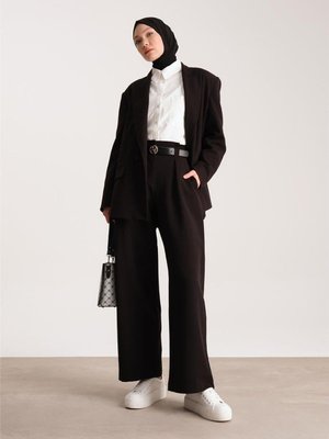 Kemerli Palazzo Pantolon Siyah