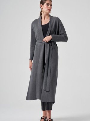 Merserize Örme Triko Uzun Hırka Antrasit