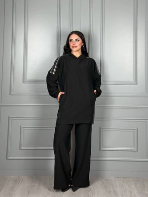 Kapüşonlu Deri Detaylı Takım