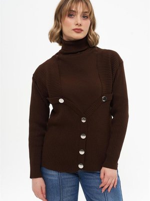 Kalp Yaka Acı Kahve Kısa Hırka Kalp Yaka Acı Kahve Kısa Hırka