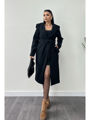 Siyah Tek Düğme Kaşe Kaban