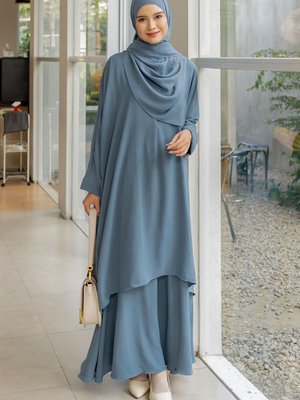 Duha Ferace Takım 3'lü Set Etek Tunik Ve Şal Kot Mavisi