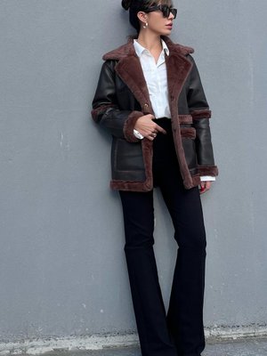 İçi Kürklü Deri Kısa Kaban