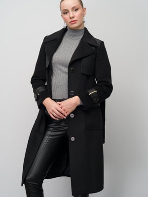 Erkek Yaka Deri Pelerin Ve Garni Detaylı Kaban Siyah