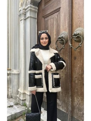 Peluş Kürk Detaylı Deri Mont