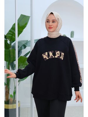 Siyah Leopar Şerit Detaylı Sweat Siyah Leopar Şerit Detaylı Sweat