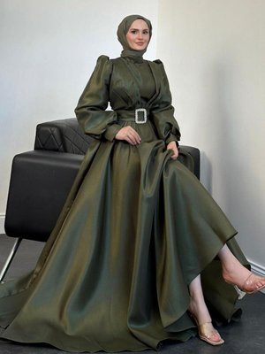 Kleopatra Tafta Abiye Elbise Haki