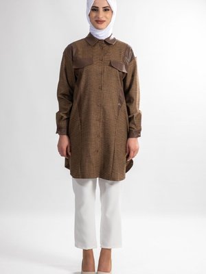 Trend Sonbahar Kış Yeni Sezon Deri/odunu Karışım Tunik